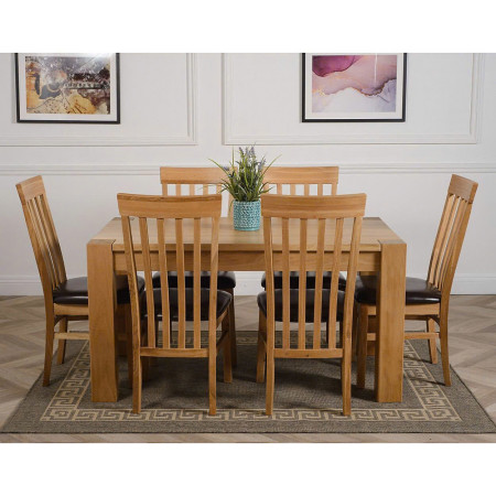 ChunKy Oak : Bàn Ăn 1m6 + 6 Ghế ( 5 Nan - Mặt Nệm )